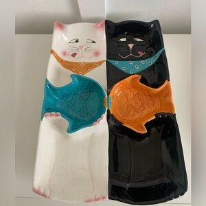 VTG Clay Art Cat Fish Chip Dip Bowl or Cat feeder bowl *grazing shown” 1999 hand